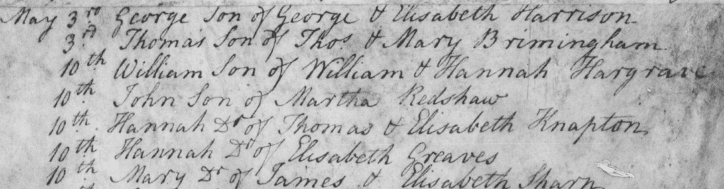 Baptism of John (Smith) Redshaw